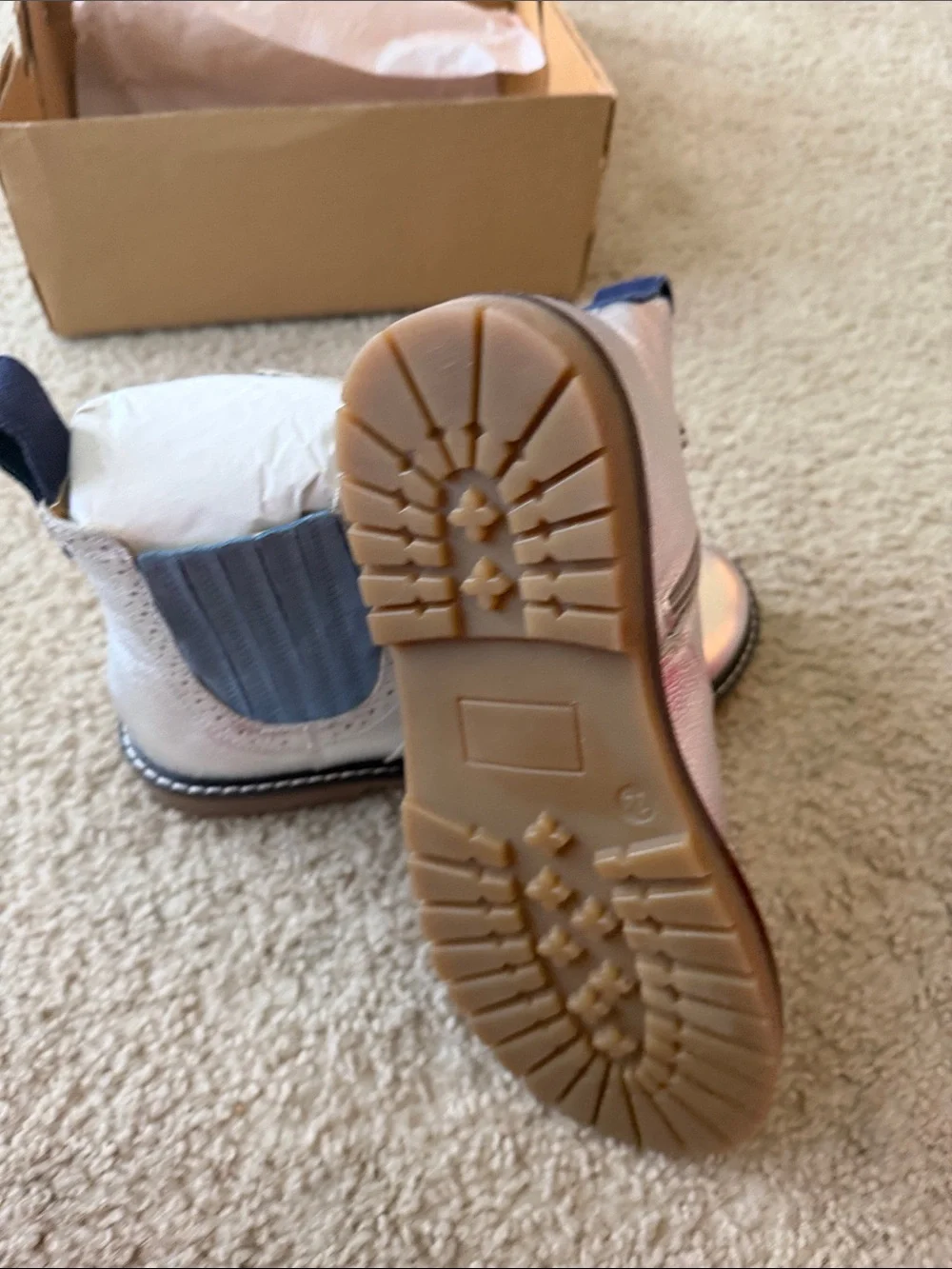 Mini Boden Metallic Silver Chelsea Boots with Navy Side Panels